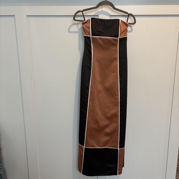 Vtg 80s 90s Jessica McClintock Strapless Sz 6 Colorblock Evening Gown Satin USA - Picture 1 of 13